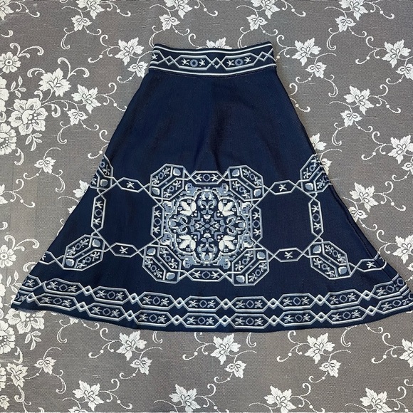 Maje Jules Aztec-jacquard Skirt In Blue Sz 1 ( small) - Picture 5 of 11